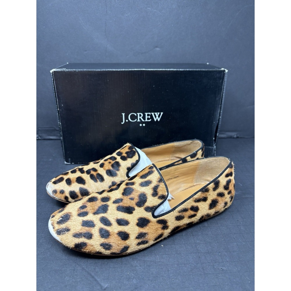J Crew Women's 7.5 Calf Hair Cheetah Leopard Animal Print Loafers Flats‎ READ